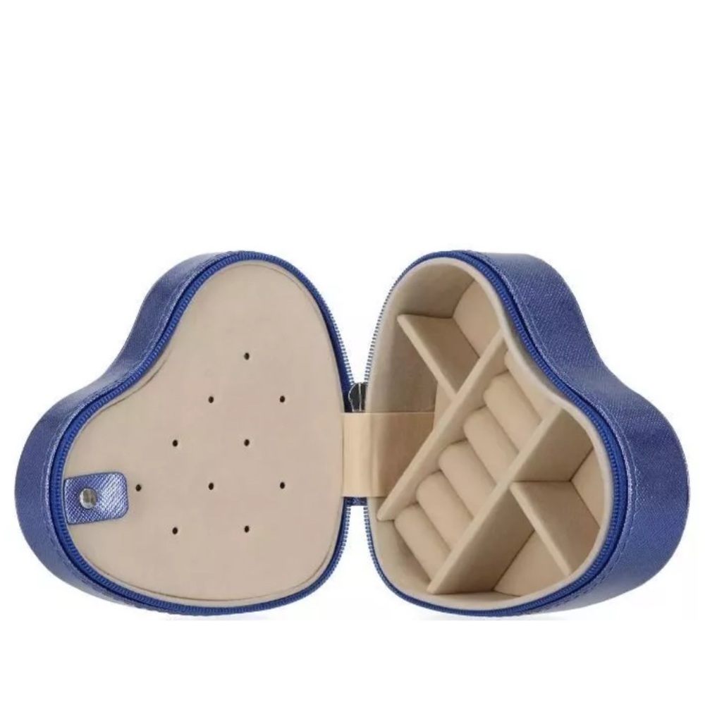 Stella & Max Heart Shaped Compact Jewelry Travel Box in Blue, New w/Tag - Picture 2 of 9